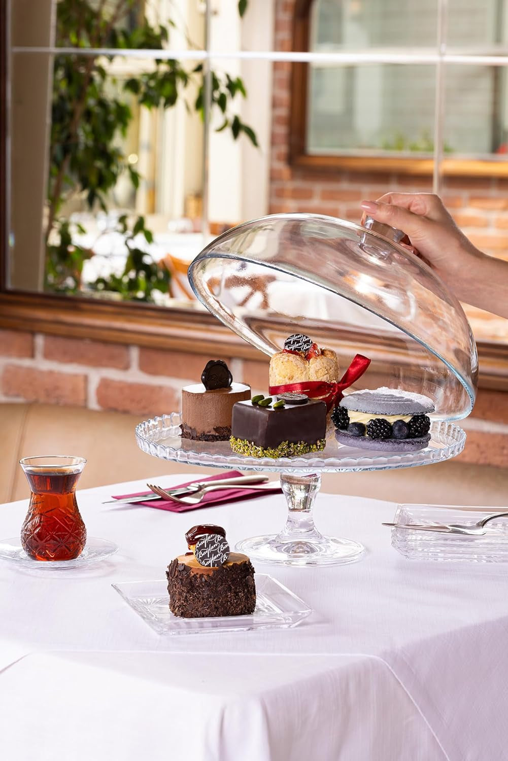 Tortenplatte aus Glas mit Fuß und Haube, 32 cm Durchmesser