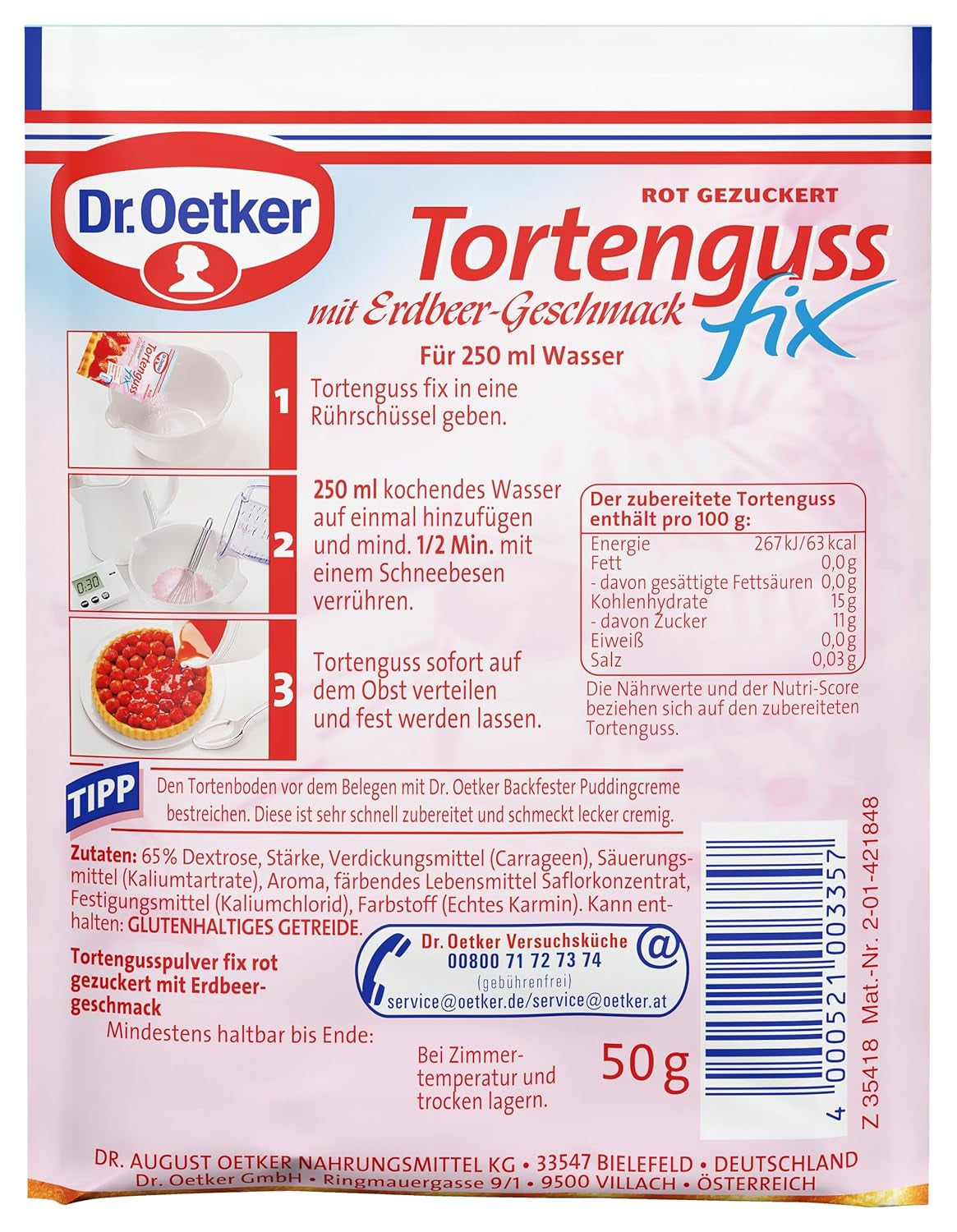 Roter Tortenguss Fix mit Erdbeer-Geschmack in der 20-er Vorratspackung