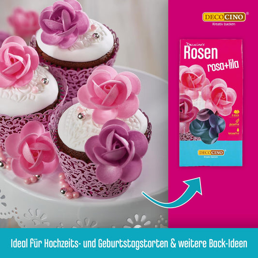 Rosen aus Esspapier in Lila und Rosa