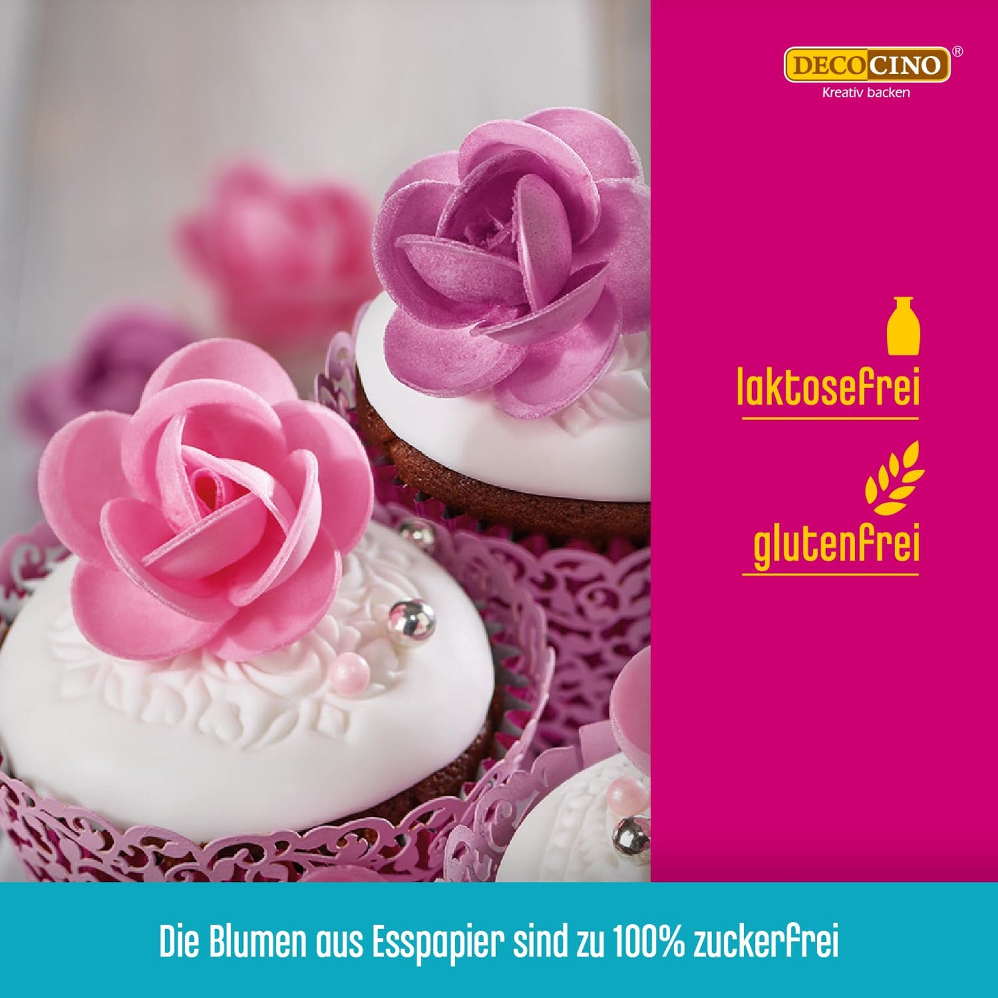 Rosen aus Esspapier in Lila und Rosa