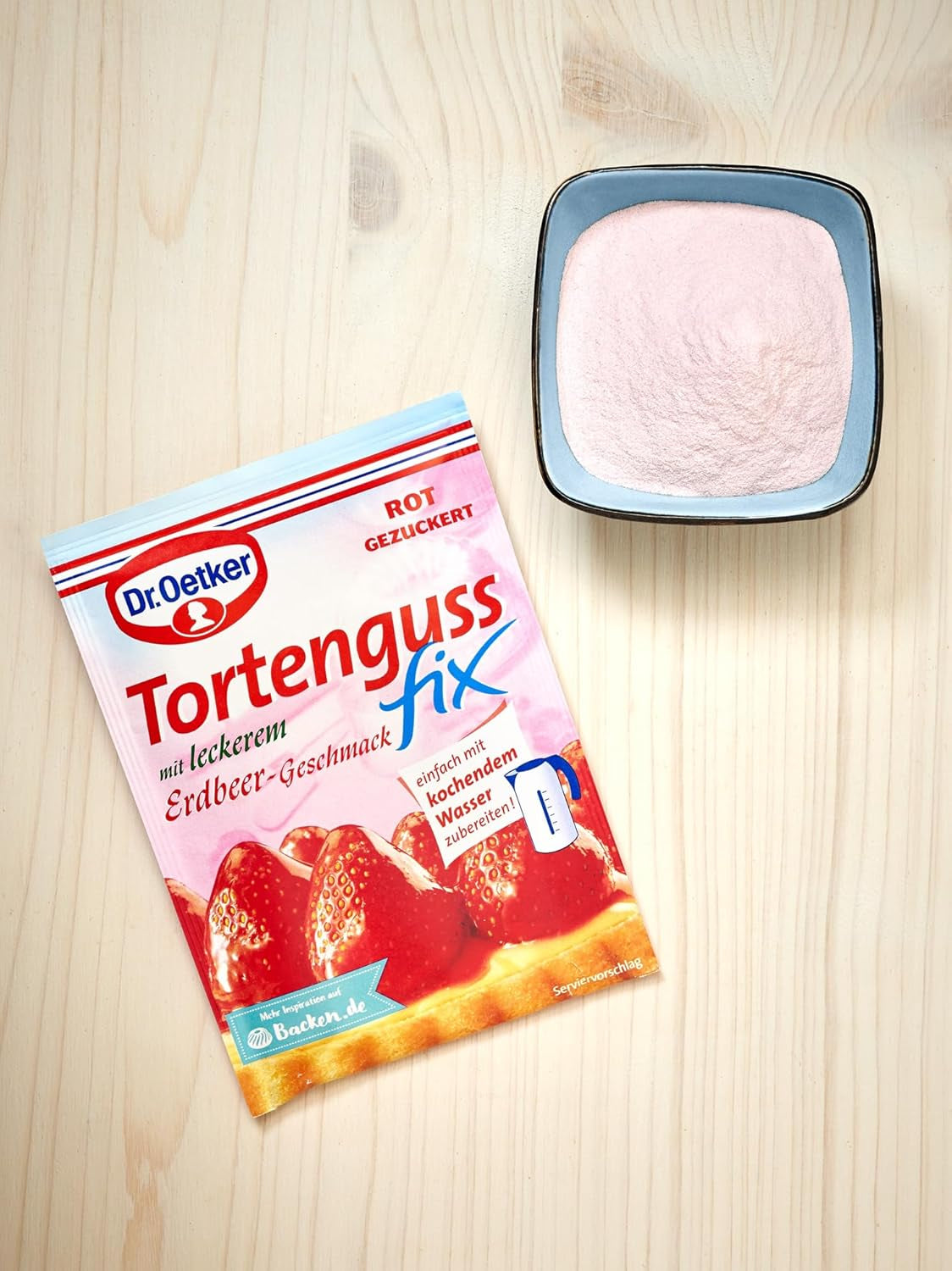 Roter Tortenguss Fix mit Erdbeer-Geschmack in der 20-er Vorratspackung