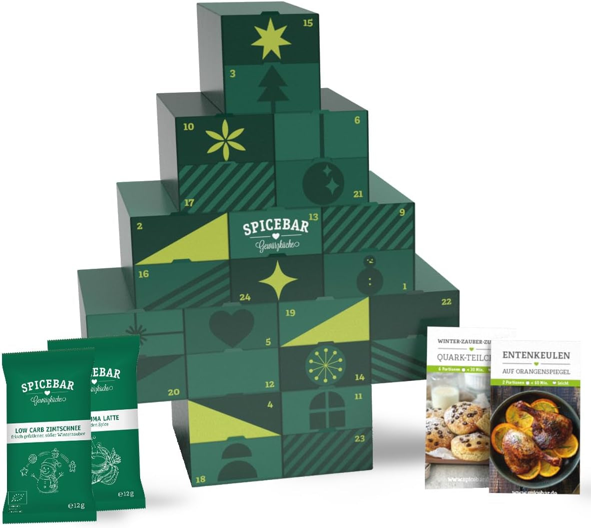 Spicebar BIO Back-Adventskalender | 24 Bio-Backzutaten + Rezepte | Ideale Geschenkidee für Frauen und Männer