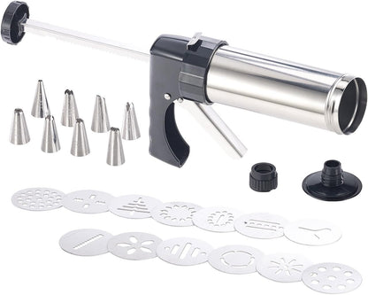 Rosenstein & Söhne Gebäckspritze: Profi-Edelstahl-Gebäckpresse & Garnierspritze, 13 Schablonen, 8 Tüllen (Teigspritze, Teigspritze Edelstahl, Gebäckpressen Garnierspritzen)