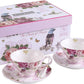 London Boutique Set Aus Kaffee-/Teetassen Und Untertassen, Shabby Chic, Vintage-Design, Porzellan Mit Blumenmuster, 2 Sets in Geschenk-Box, Keramik (Pink Bird Rose)