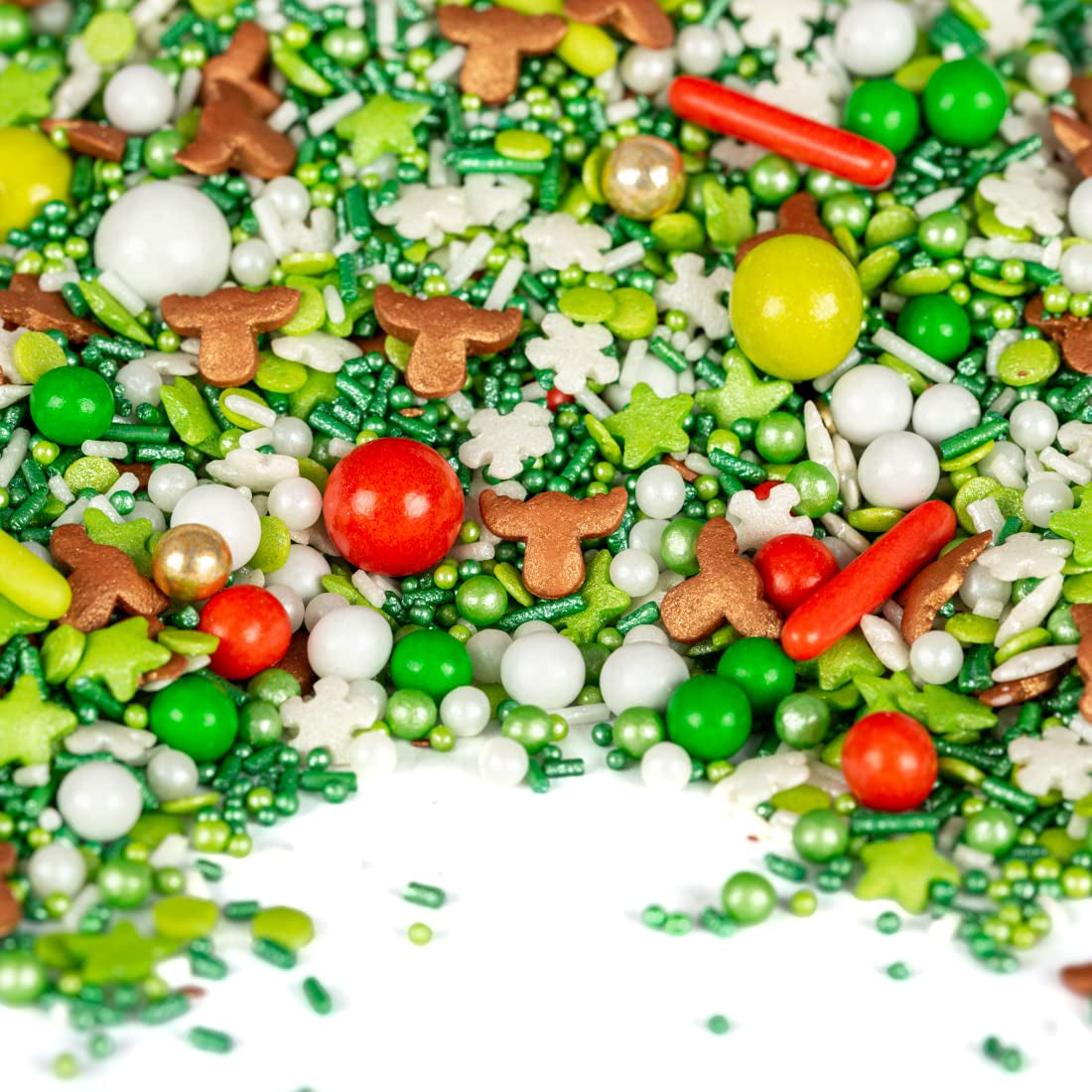 Weihnachtsstreusel in Rot, Grün und Weiß - mit süßen Elchen 