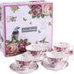 Kaffeetasse Und Untertasse, Shabby Chic, Vintage, Porzellan, Vogel Schmetterling, Flora, Geschenk-Box (Rose Pink)