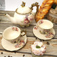 Fanquare 15 Stück Rose Blumen Englische Keramik Tee Sets, Vintage China Kaffee Set, Tee Service Für Erwachsene