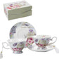 London Boutique Set Aus Kaffee-/Teetassen Und Untertassen, Shabby Chic, Vintage-Design, Porzellan Mit Blumenmuster, 2 Sets in Geschenk-Box, Keramik (Pink Bird Rose)