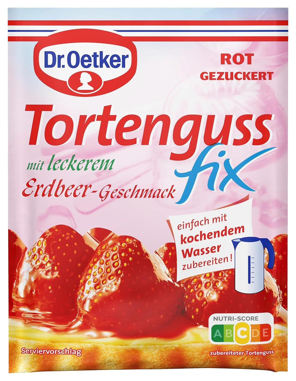 Roter Tortenguss Fix mit Erdbeer-Geschmack in der 20-er Vorratspackung