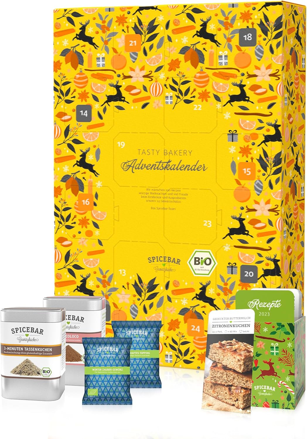 Spicebar BIO Back-Adventskalender | 24 Bio-Backzutaten + Rezepte | Ideale Geschenkidee für Frauen und Männer