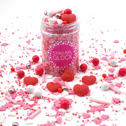 Streusel in Rot, Rosa und Weiss mit Herzchen