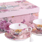 London Boutique Set Aus Kaffee-/Teetassen Und Untertassen, Shabby Chic, Vintage-Design, Porzellan Mit Blumenmuster, 2 Sets in Geschenk-Box, Keramik (Pink Bird Rose)