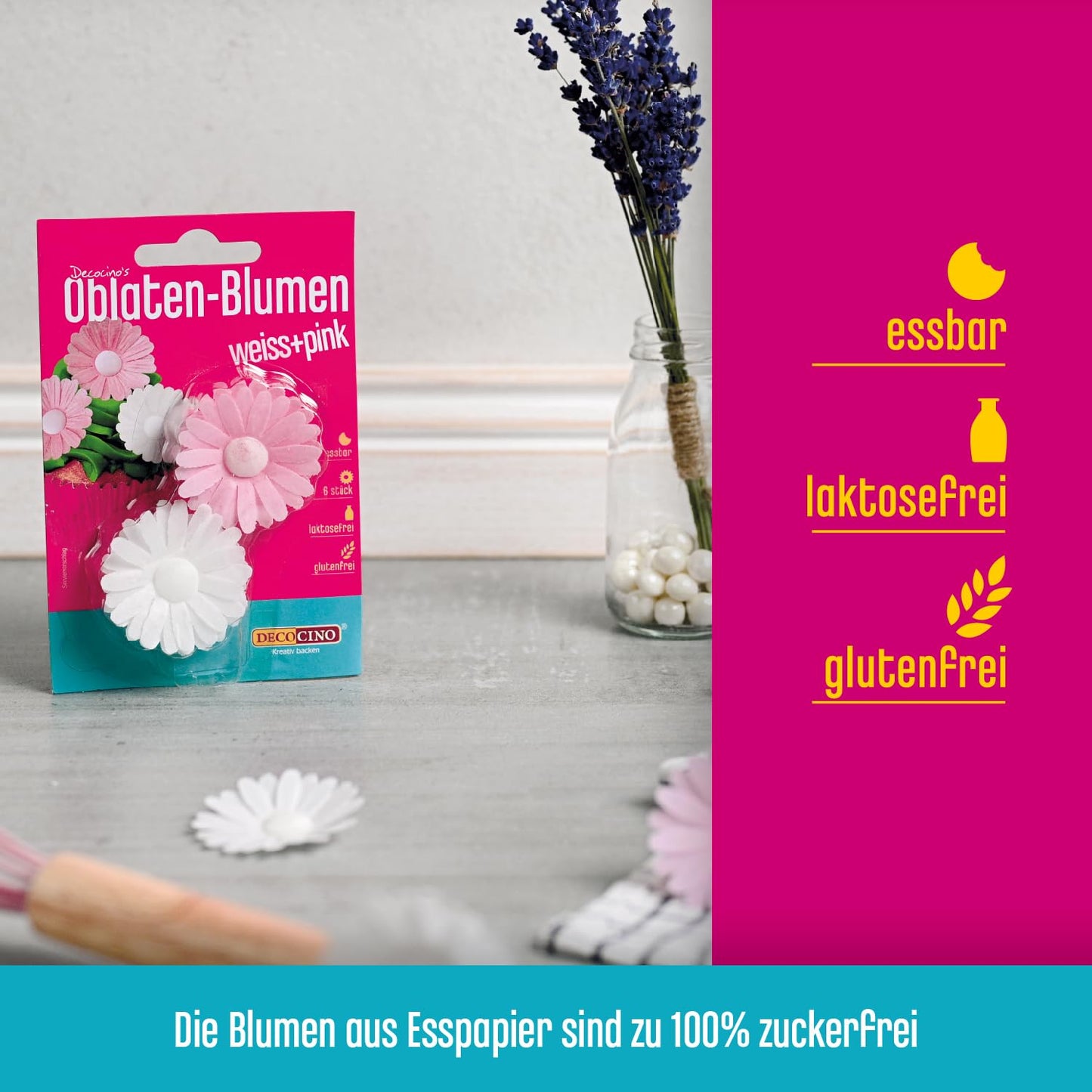 Margeriten-Oblaten in Pink & Weiß