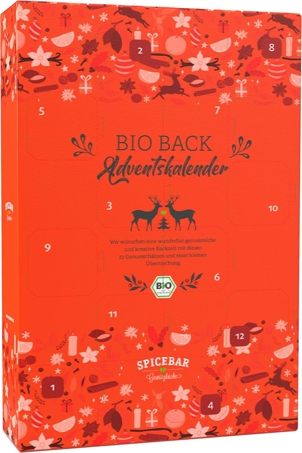 Spicebar BIO Back-Adventskalender | 24 Bio-Backzutaten + Rezepte | Ideale Geschenkidee für Frauen und Männer
